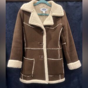 Old Navy Faux Shearling Sherpa Western Jacket Brown Cream Cozy Winter Coat